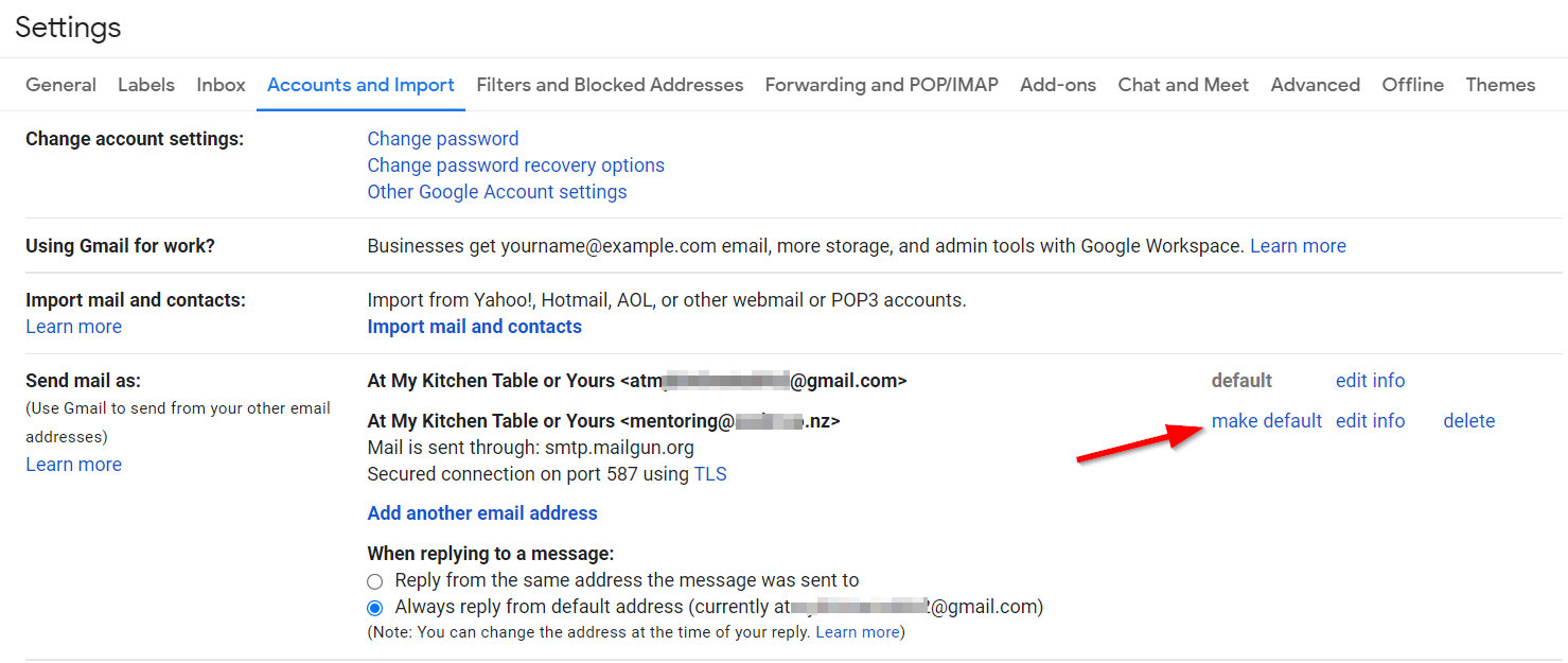 Gmail - make your domain name email the default address