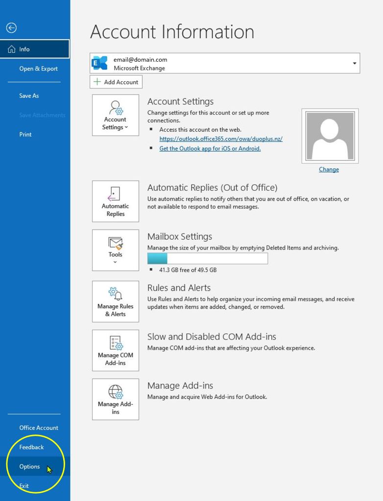 Outlook-files-menu-options